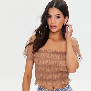 Brown puff sleeve top